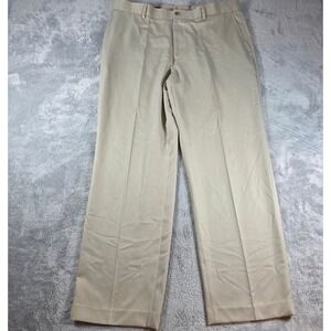 Perry Ellis Mens 38/32 Khaki Tan Dress Pants Straight Leg Business Flat Front